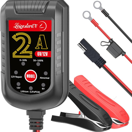 2A Smart Battery Charger & Maintainer – 6V/12V Float Charger for Automotive & Motorcycle