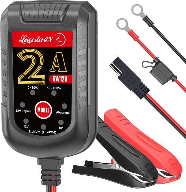 2A Smart Battery Charger & Maintainer – 6V/12V Float Charger for Automotive & Motorcycle