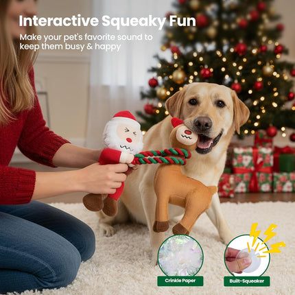 Christmas Dog Toys – Plush Squeaky Toys with Detachable Rope for All Breeds