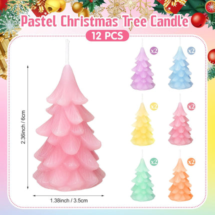 6 Pcs Pastel Christmas Tree Candles – 2.4" Mini Candy Wax Table Decor