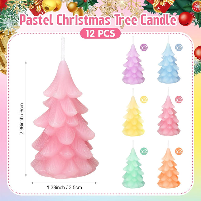 6 Pcs Pastel Christmas Tree Candles – 2.4" Mini Candy Wax Table Decor