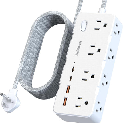Multi Plug Power Strip – 8 Outlets, 4 USB Ports, Flat Plug & Wall Mount