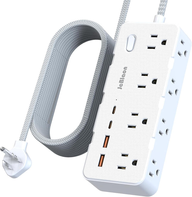 Multi Plug Power Strip – 8 Outlets, 4 USB Ports, Flat Plug & Wall Mount