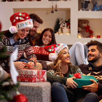 Christmas LED Light-Up Hat – Santa Headwear with Stickers & Ornaments