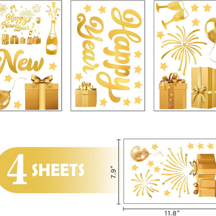Happy New Year 2026 Gold Window Stickers – Champagne, Stars & Fireworks
