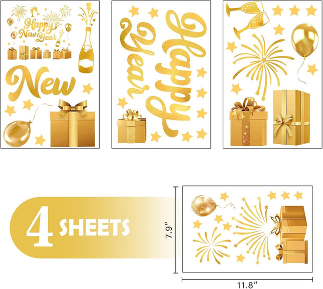 Happy New Year 2026 Gold Window Stickers – Champagne, Stars & Fireworks