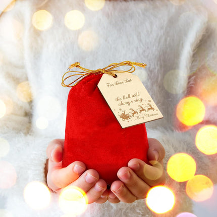 6PCS Christmas Believe Sleigh Bells – Silver Bells Gift Set with Tags & Bag
