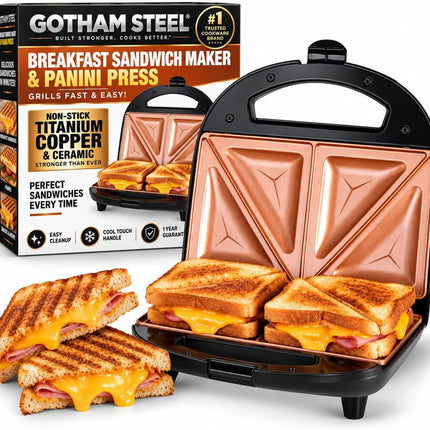 Gotham Steel 2-in-1 Electric Sandwich Maker Panini Press Nonstick Grilled Cheese