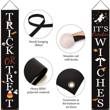 Halloween Porch Banner, Trick or Treat Hanging Door & Front Porch Party Decoration