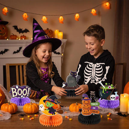 12-Piece Halloween Honeycomb Centerpieces, Pumpkin Ghost Witch Vampire Table Decor
