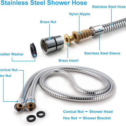 High Pressure 5-Setting Handheld Shower Head Stainless Hose Adjustable Mount
