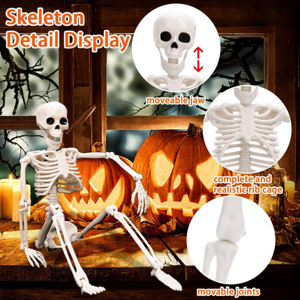 2-Piece 16in Hanging Skeletons, Posable Full-Body Plastic Halloween Decorations