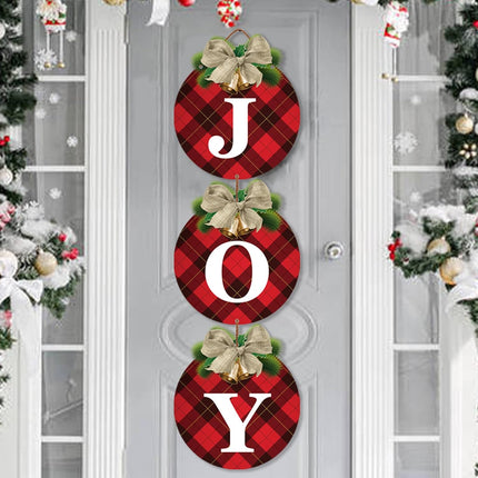 3 PCS Buffalo Plaid Christmas Wreaths with Joy Signs for Indoor & Outdoor Use