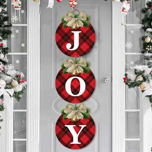 3 PCS Buffalo Plaid Christmas Wreaths with Joy Signs for Indoor & Outdoor Use