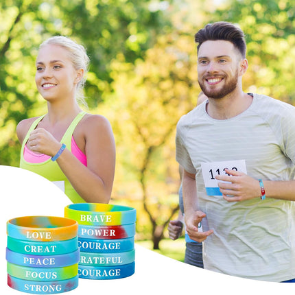 60pcs Christmas Motivational Silicone Bracelets – Rainbow Quote Wristbands
