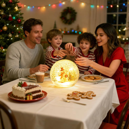 LED Snowman Crackle Glass Ball 3.9" | Christmas Indoor Table & Mantel Decor