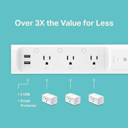 Smart Surge Protector Power Strip – KP303, Alexa & Google Home Ready