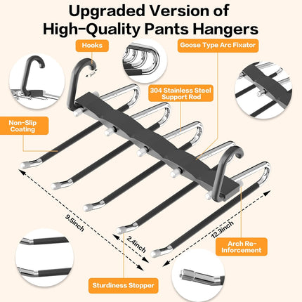 2 Pack Space Saving Pants Hangers Stainless Steel Anti Slip Closet Organizer