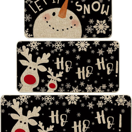 Snowman & Deer Christmas Kitchen Mats Set – Let It Snow Winter Rugs