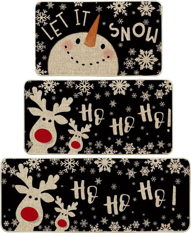 Snowman & Deer Christmas Kitchen Mats Set – Let It Snow Winter Rugs