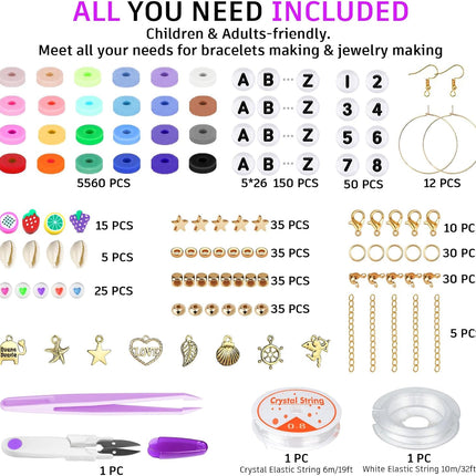 24 Color Clay Beads Bracelet Making Kit with Charms, DIY Heishi Jewelry Set
