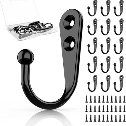 15-Pack Black Wall Hooks – Includes 30 Screws, Hanger for Coats, Hats, Bags