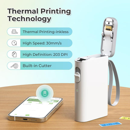Wireless Bluetooth Label Printer with Tape – Mini Label Maker for Home & Office