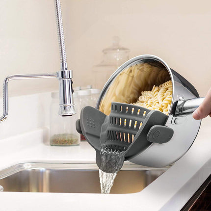 Snap N' Strain Silicone Pasta Strainer – Clip-On Heat Resistant Colander for Cooking