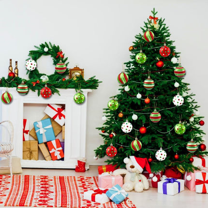 18 pcs Christmas Ball Ornaments – 2.4" Red & Green Glitter Candy Swirl Baubles