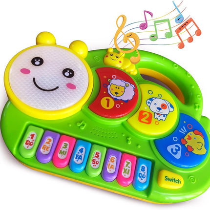 Baby Piano Drum Music Toy with Lights & Animal Sounds for 6-24 Months