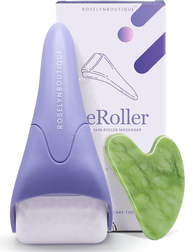 Ice Roller & Gua Sha Set – Reduce Wrinkles, Fine Lines & Puffiness, Purple