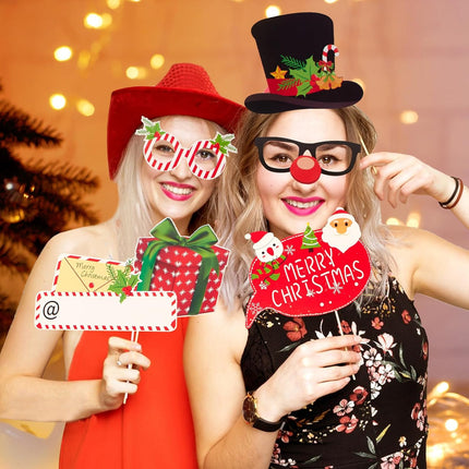 28PCS Christmas Photo Booth Props – Holiday Party Selfie Accessories