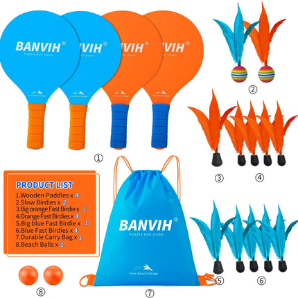 4-Racket Badminton Set, 12 Birdies & 2 Balls, Portable Outdoor Beach Yard Game