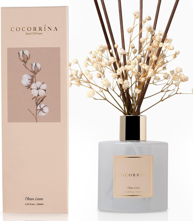 Clean Linen Reed Diffuser Set 6.7 fl oz, Home Fragrance with 8 Cotton Sticks