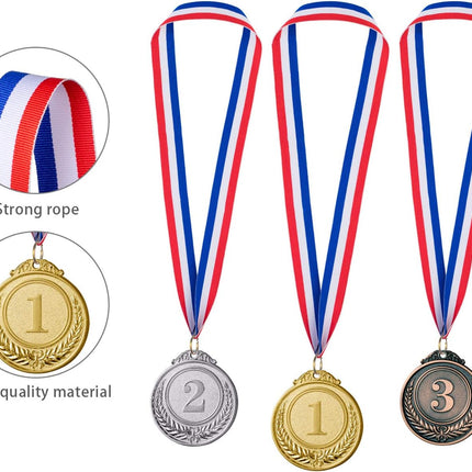 12 Piece Olympic Style Winner Medals Gold Silver Bronze Awards with Neck Ribbons 2 Inch