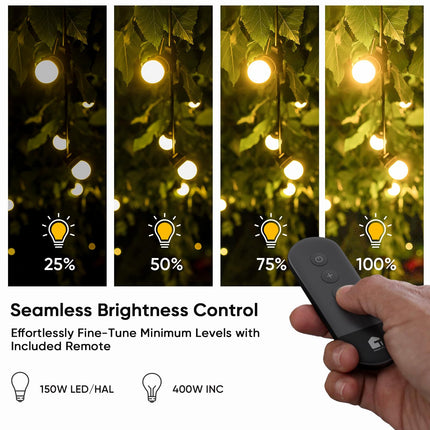 100FT Wireless Dimmer Plug – IP44, Outdoor, 400W Max, String & Patio Lights