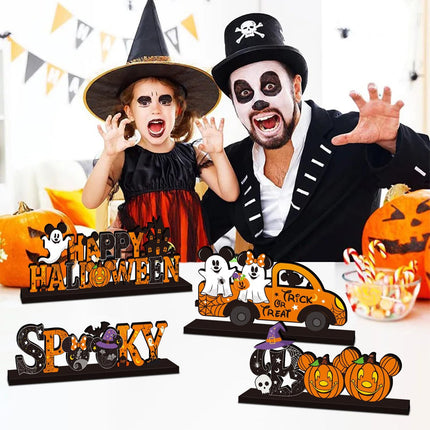 4-Piece Halloween Wooden Mouse Table Centerpieces, Ghost Pumpkin Party Decor