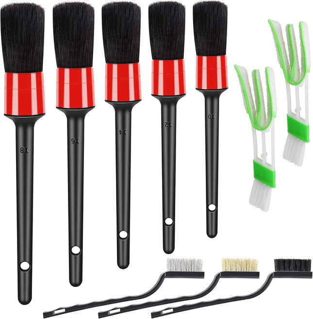 10PCS Auto Car Detailing Brush Set – 5 Boar Hair, 3 Wire Brushes & 2 Air Vent Brushes