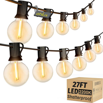 27FT Outdoor String Lights, 13 G40 LED Bulbs, 2200K Dimmable Patio Lights, Waterproof