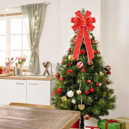 2PCS Red Gold Velvet Christmas Bows 11"x19.6" for Tree, Wreath, Door Decor