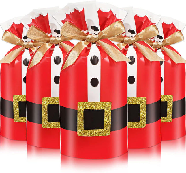 50PCS Christmas Drawstring Gift Bags Santa Suit Treat Candy Bags for Party