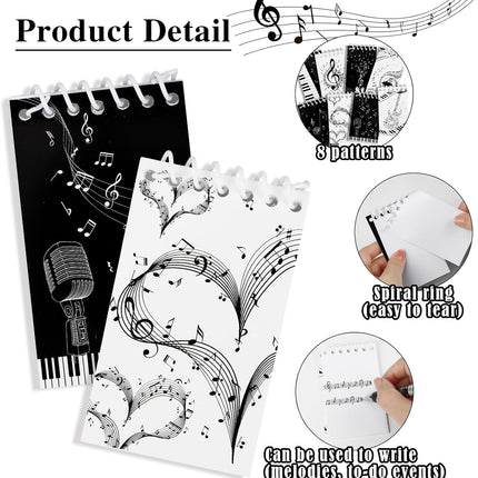 Music Themed Notepads – 8 Mini Spiral Notebooks, Classroom Rewards & Party Favors