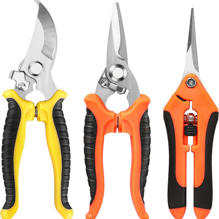 3-Pack Garden Pruning Shears – Stainless Steel Clippers & Snips for Gardening