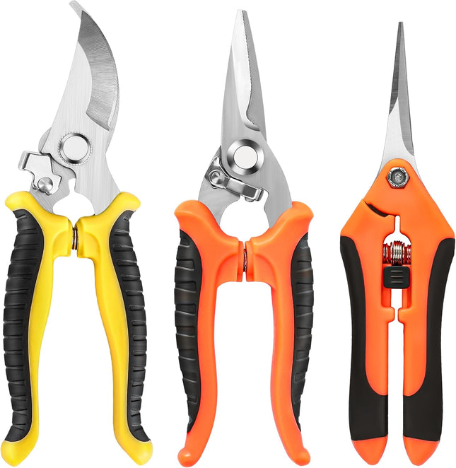 3-Pack Garden Pruning Shears – Stainless Steel Clippers & Snips for Gardening