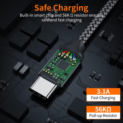 2-Pack USB A to USB-C Cable 3A Fast Charging Braided 3.3ft for Phones