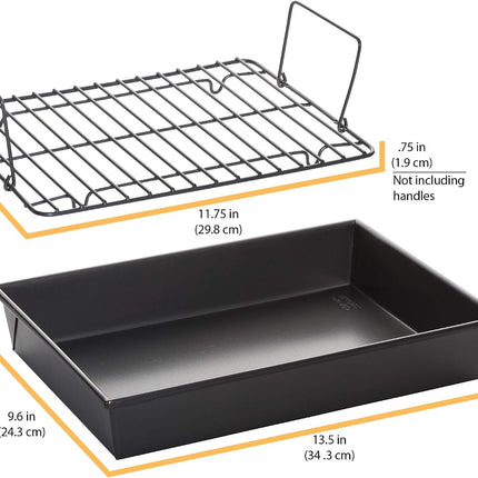 13" x 9" Nonstick Roasting Pan with Rack, Professional Oven Baking Tray