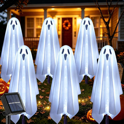 6-Pack Solar Ghost Pathway Lights, Cool White Halloween Yard, Lawn & Garden Decor
