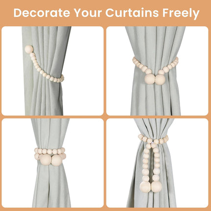 Magnetic Wood Bead Curtain Tiebacks – 2-Pack Boho & Farmhouse Decor