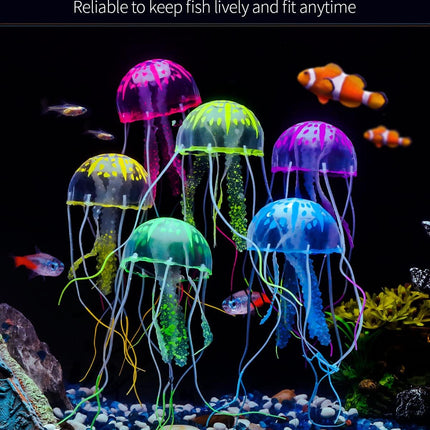 6 Pcs Glowing Jellyfish Aquarium Ornaments Colourful Silicone Fish Tank Decorations