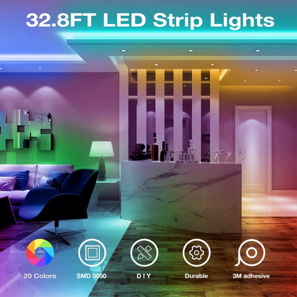32.8FT LED Strip Lights, Color Changing Tape Lights Kit with Remote & Power Supply